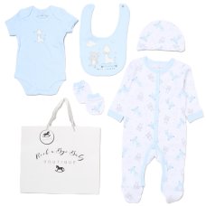 G12583NB: Baby Boys Bear & Giraffe 6 Piece Mesh Bag Gift Set (NB-6 Months)