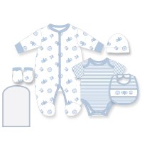 G12584NB: Baby Boys Safari 6 Piece Mesh Bag Gift Set (NB-6 Months)