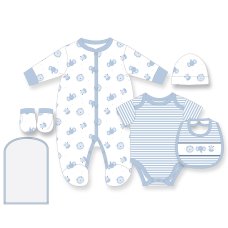 G12584NB: Baby Boys Safari 6 Piece Mesh Bag Gift Set (NB-6 Months)