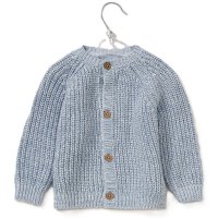 G12760NB: Baby Blue Cotton Knit Cardigan With Embroidery Detail- Hello (0-12 Months)