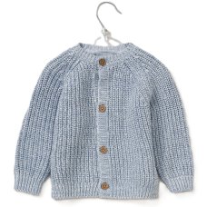 G12760NB: Baby Blue Cotton Knit Cardigan With Embroidery Detail- Hello (0-12 Months)
