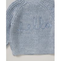 G12760NB: Baby Blue Cotton Knit Cardigan With Embroidery Detail- Hello (0-12 Months)