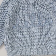 G12760NB: Baby Blue Cotton Knit Cardigan With Embroidery Detail- Hello (0-12 Months)