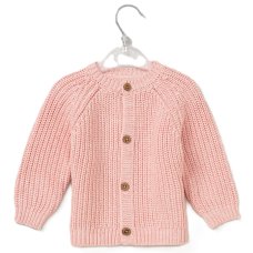 G12762NB: Baby Pink Cotton Knit Cardigan With Embroidery Detail- Hello (0-12 Months)