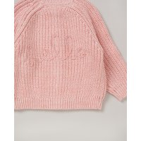 G12762NB: Baby Pink Cotton Knit Cardigan With Embroidery Detail- Hello (0-12 Months)