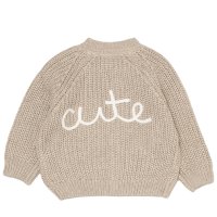 G12764NB: Baby Beige Cotton Knit Cardigan With Embroidery Detail- Cute (0-12 Months)