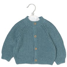 G12765NB: Baby Sage Cotton Knit Cardigan With Embroidery Detail- Cute (0-12 Months)