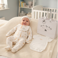 G13160NB: Baby Unisex Giraffe & Elephant 6 Piece Mesh Bag Gift Set (NB-6 Months)