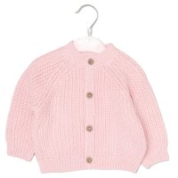 G14245NB: Baby Pink Cotton Knit Cardigan With Embroidery Detail- Cute (0-12 Months)