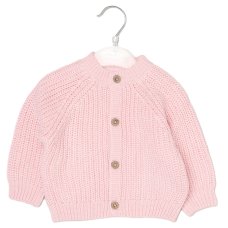 G14245NB: Baby Pink Cotton Knit Cardigan With Embroidery Detail- Cute (0-12 Months)