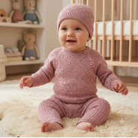 E07701: Baby Pink True Knit 3 Piece Outfit (0-12 Months)