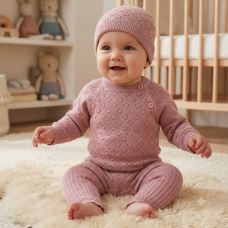 E07701: Baby Pink True Knit 3 Piece Outfit (0-12 Months)