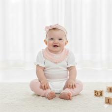 H14330NB: Baby Girls 4 Piece Ribbed Outfit (0-9 Months)