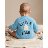 H15237NB: Baby Blue Cotton Knit Cardigan With Embroidery Detail-  (0-12 Months)