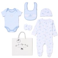 H12670NB: Baby Boys Elephant 6 Piece Mesh Bag Gift Set (NB-6 Months)