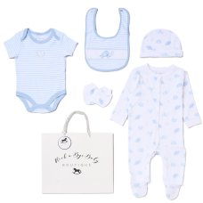 H12670NB: Baby Boys Elephant 6 Piece Mesh Bag Gift Set (NB-6 Months)