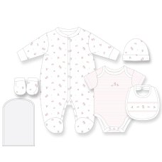H12676NB: Baby Girls Roses 6 Piece Mesh Bag Gift Set (NB-6 Months)