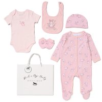 H12677NB: Baby Girls Bunny 6 Piece Mesh Bag Gift Set (NB-6 Months)