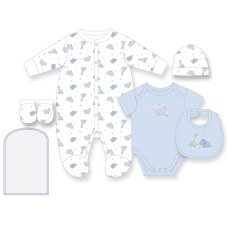 H12680NB: Baby Boys Dinosaur 6 Piece Mesh Bag Gift Set (NB-6 Months)