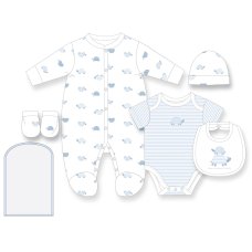 H12684NB: Baby Boys Turtle 6 Piece Mesh Bag Gift Set (NB-6 Months)