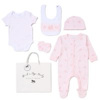 H12685NB: Baby Girls Butterflies 6 Piece Mesh Bag Gift Set (NB-6 Months)