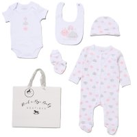 H12759NB: Baby Girls Happy Little Baby 6 Piece Mesh Bag Gift Set (NB-6 Months)