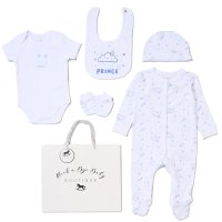 H12774NB: Baby Boys Little Prince 6 Piece Mesh Bag Gift Set (NB-6 Months)