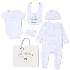 H12774NB: Baby Boys Little Prince 6 Piece Mesh Bag Gift Set (NB-6 Months)