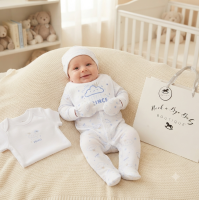 H12774NB: Baby Boys Little Prince 6 Piece Mesh Bag Gift Set (NB-6 Months)