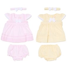 H12801NB: Baby Girls Dress, Pant & Headband Set (0-9 Months)