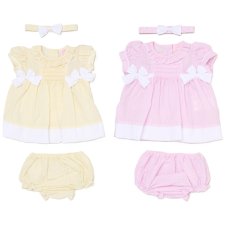 H12802NB: Baby Girls Dress, Pant & Headband Set (0-9 Months)