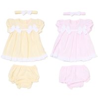 H12804NB: Baby Girls Dress, Pant & Headband Set (0-9 Months)