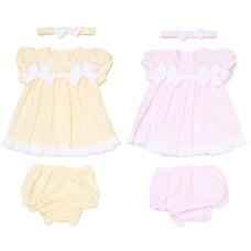 H12804NB: Baby Girls Dress, Pant & Headband Set (0-9 Months)