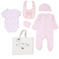 H12811NB: Baby Girls Bows 6 Piece Mesh Bag Gift Set (NB-6 Months)