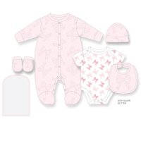 H12811NB: Baby Girls Bows 6 Piece Mesh Bag Gift Set (NB-6 Months)