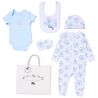 H12812NB: Baby Boys "Hello Baby" 6 Piece Mesh Bag Gift Set (NB-6 Months)