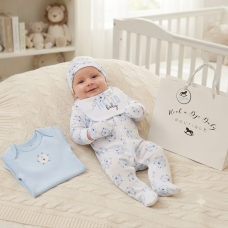 H12812NB: Baby Boys "Hello Baby" 6 Piece Mesh Bag Gift Set (NB-6 Months)