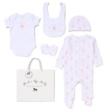H12813NB: Baby Girls Teddy 6 Piece Mesh Bag Gift Set (NB-6 Months)