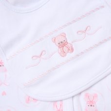 H12813NB: Baby Girls Teddy 6 Piece Mesh Bag Gift Set (NB-6 Months)