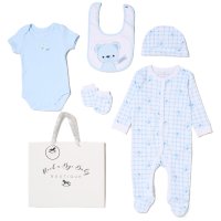 H12814NB: Baby Boys Bear 6 Piece Mesh Bag Gift Set (NB-6 Months)
