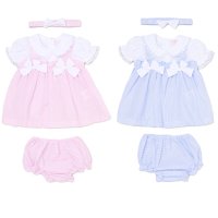 H12815NB: Baby Girls Dress, Pant & Headband Set (0-9 Months)