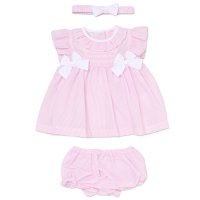 H12817NB: Baby Girls Dress, Pant & Headband Set (0-9 Months)