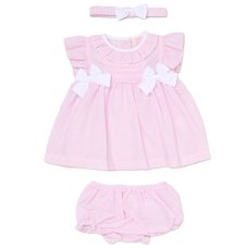 H12817NB: Baby Girls Dress, Pant & Headband Set (0-9 Months)