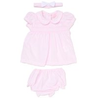 H12820NB: Baby Girls Dress, Pant & Headband Set (0-9 Months)