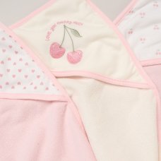 H12687: Baby Cherry & Hearts 6 Piece Hooded Towels & Washcloths Bath Time Set
