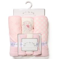 H12868: Baby Girls Floral 6 Piece Hooded Towels & Washcloths Bath Time Set