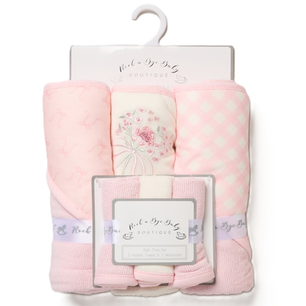 H12868: Baby Girls Floral 6 Piece Hooded Towels & Washcloths Bath Time Set H12868: Baby Girls Floral 6 Piece Hooded Towels & Washcloths Bath Time Set