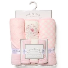H12868: Baby Girls Floral 6 Piece Hooded Towels & Washcloths Bath Time Set