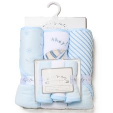 H12869: Baby Boys Sailor 6 Piece Hooded Towels & Washcloths Bath Time Set