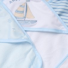 H12869: Baby Boys Sailor 6 Piece Hooded Towels & Washcloths Bath Time Set